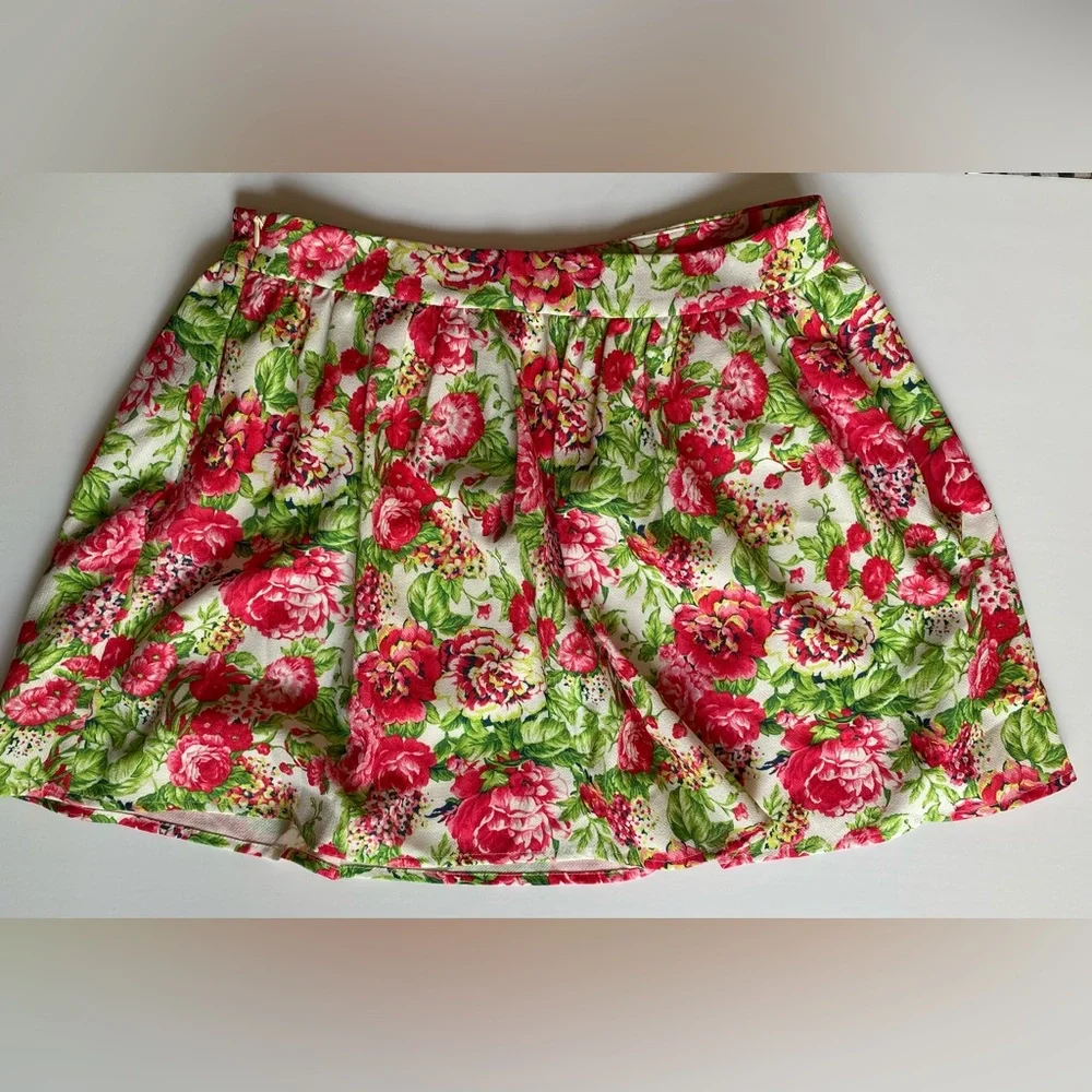 Pink and Green  Floral Mini Skirt - Picture 3 of 4